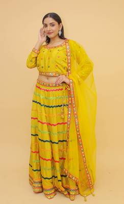 Sequins And Mirror Work Yellow Color Lehenga Choli For Women 1