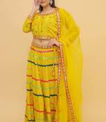 Sequins And Mirror Work Yellow Color Lehenga Choli For Women