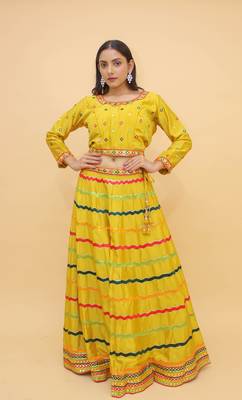 Sequins And Mirror Work Yellow Color Lehenga Choli For Women 2