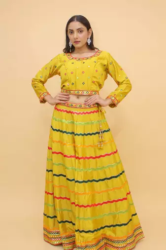 Sequins And Mirror Work Yellow Color Lehenga Choli For Women
