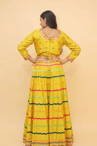 Sequins And Mirror Work Yellow Color Lehenga Choli For Women