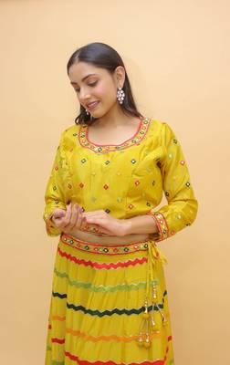 Sequins And Mirror Work Yellow Color Lehenga Choli For Women 4