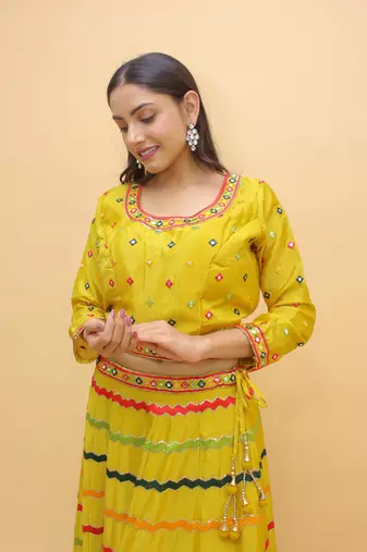 Sequins And Mirror Work Yellow Color Lehenga Choli For Women