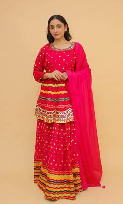 Pink Color Sequins And Mirror Work Long Choli Lehenga For Women 1