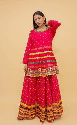 Pink Color Sequins And Mirror Work Long Choli Lehenga For Women 2
