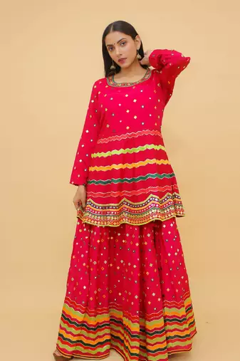 Pink Color Sequins And Mirror Work Long Choli Lehenga For Women