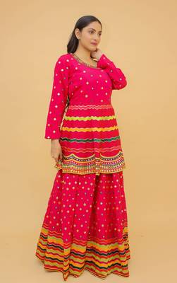 Pink Color Sequins And Mirror Work Long Choli Lehenga For Women 3