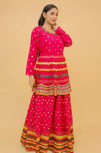 Pink Color Sequins And Mirror Work Long Choli Lehenga For Women