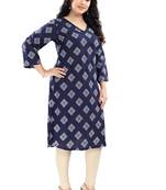 Blue rayon printed long kurti