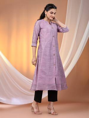 Violet cotton solid handloom a-line kurta set 2