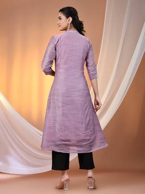 Violet cotton solid handloom a-line kurta set 3
