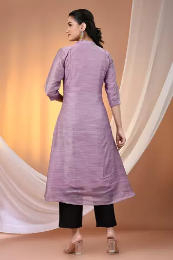 Violet cotton solid handloom a-line kurta set