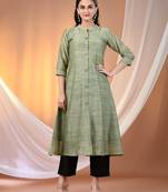 Pistachio green cotton solid handloom a-line kurta set