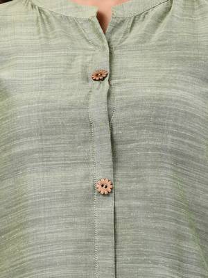Pistachio green cotton solid handloom a-line kurta set 4