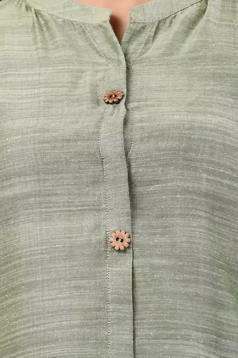 Pistachio green cotton solid handloom a-line kurta set