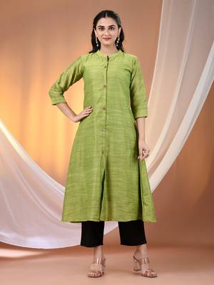 Light green cotton solid handloom a-line kurta set 1