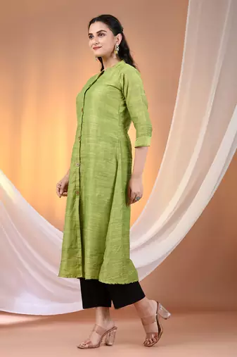 Light green cotton solid handloom a-line kurta set