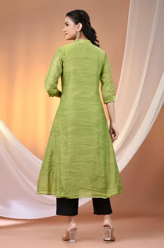 Light green cotton solid handloom a-line kurta set