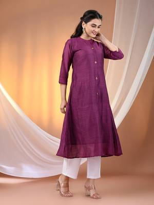 Purple cotton solid handloom a-line kurta set 2