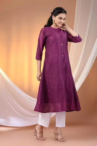 Purple cotton solid handloom a-line kurta set