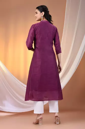 Purple cotton solid handloom a-line kurta set