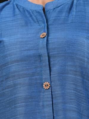 Sapphire blue cotton solid handloom a-line kurta set 4