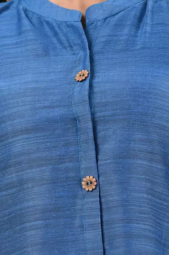 Sapphire blue cotton solid handloom a-line kurta set