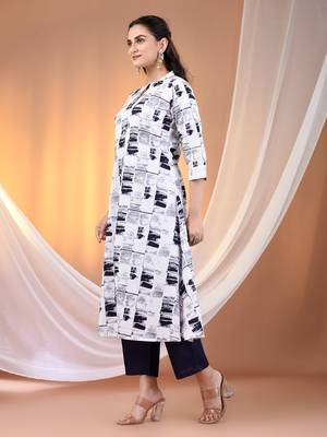White cotton abstract printed a-line kurta set 2