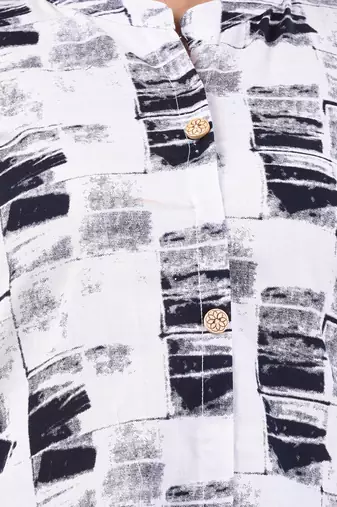 White cotton abstract printed a-line kurta set
