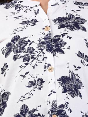 White cotton floral printed a-line kurta set 4