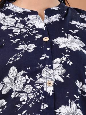 Navy blue cotton floral printed a-line kurta set 4