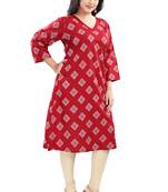 Red rayon printed long kurti 