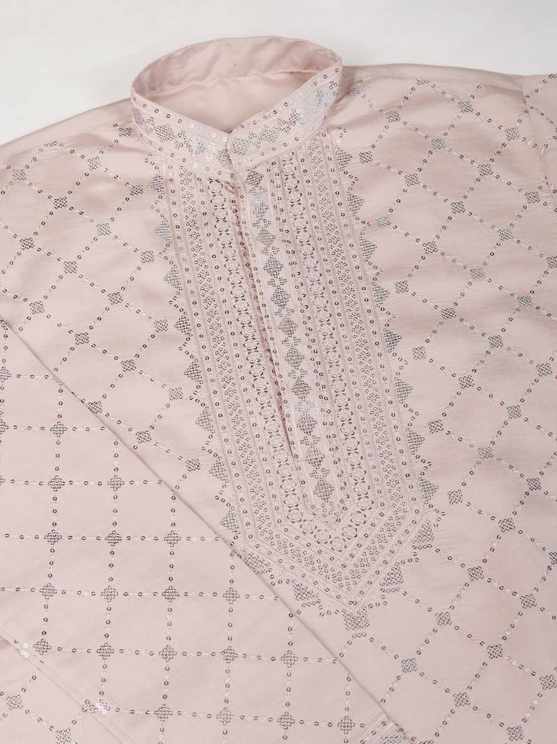 Beige viscose silk thread & sequins embroidered work wedding festival marriage party wear straight kurta with dupatta