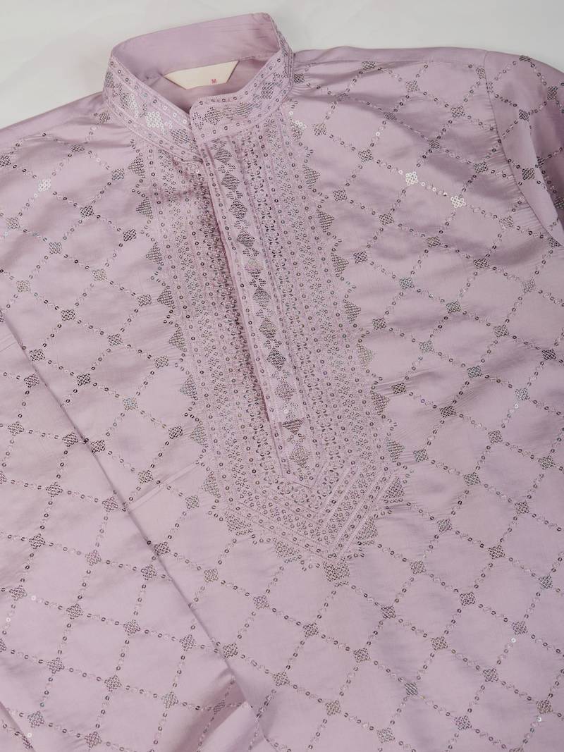 Dusty purple viscose silk thread & sequins embroidered work wedding festival party wear straight kurta with dupatta