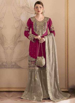 Rani embroidery codding with sequence & stone work with fancy lace fox georgette palazzo semi stitched 1