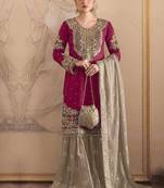 Rani embroidery codding with sequence & stone work with fancy lace fox georgette palazzo semi stitched