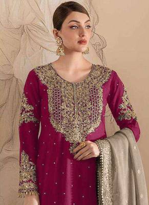 Rani embroidery codding with sequence & stone work with fancy lace fox georgette palazzo semi stitched 2