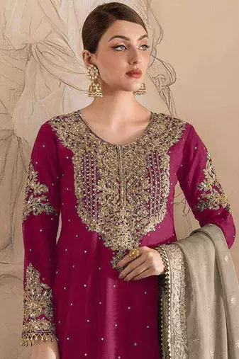 Rani embroidery codding with sequence & stone work with fancy lace fox georgette palazzo semi stitched