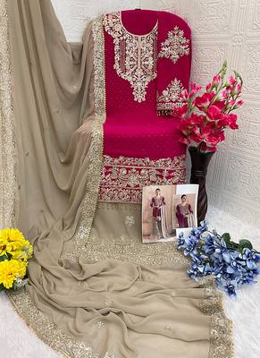 Rani embroidery codding with sequence & stone work with fancy lace fox georgette palazzo semi stitched 3