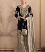 Black embroidery codding with sequence & stone work with fancy lace fox georgette palazzo semi stitched