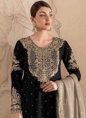 Black embroidery codding with sequence & stone work with fancy lace fox georgette palazzo semi stitched 2