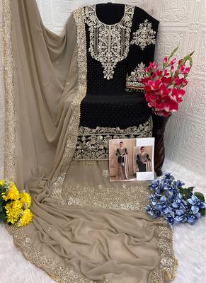 Black embroidery codding with sequence & stone work with fancy lace fox georgette palazzo semi stitched 3