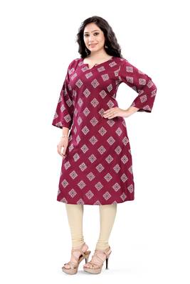 Wine rayon printed kurti 4