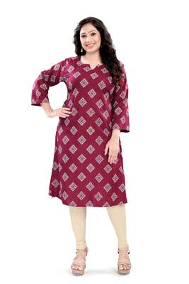 Wine rayon printed kurti 5
