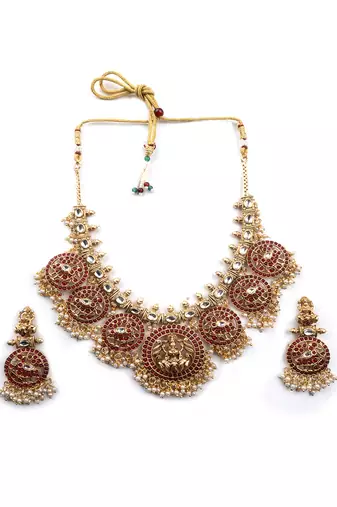 Traditional ruby kemp pushp chakra necklace set