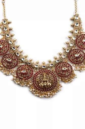 Traditional ruby kemp pushp chakra necklace set
