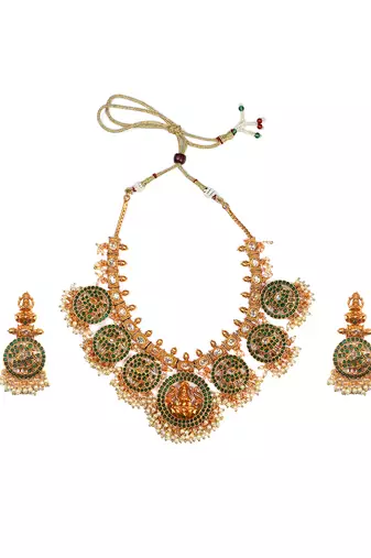 Traditional green kemp pushp chakra necklace set