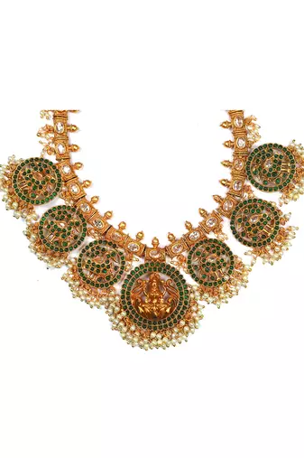 Traditional green kemp pushp chakra necklace set