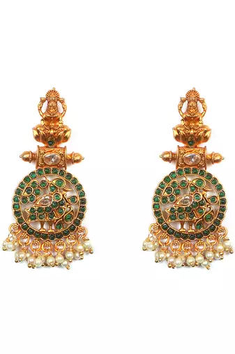 Traditional green kemp pushp chakra necklace set