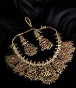 Traditional ruby green kemp pushp chakra necklace set